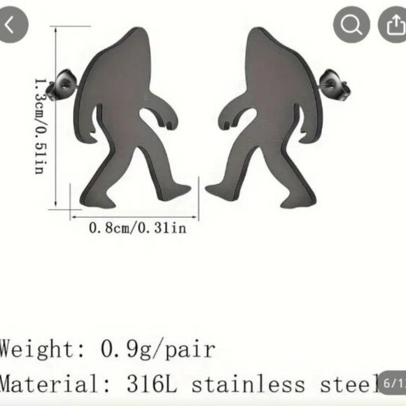 Small Big Foot earrings studs silver-tone hilarious funny Gag gift - Picture 2 of 3